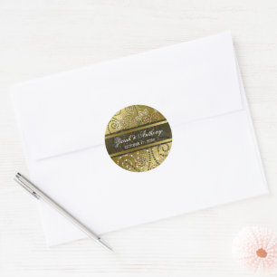 Elegantes Grün Boho-Punkt-Spiralen Gold Ethnische Runder Aufkleber