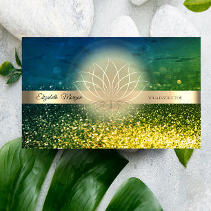 Elegantes Grün Bokeh Gold, Lotus  Yogalehrer Visitenkarte