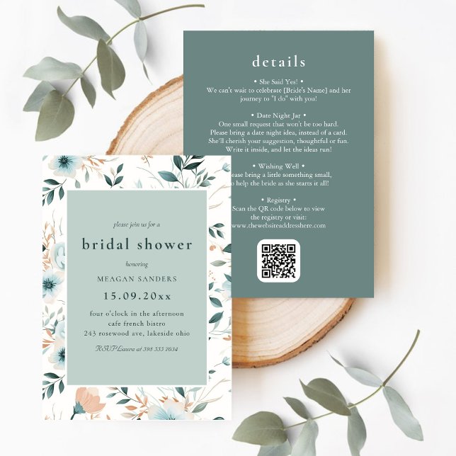 Elegantes Grün Brautparty Einladung (Elegant Lush Greenery Floral Bridal Shower Details Invitation)