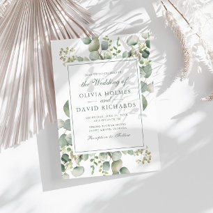 Elegantes Grün Eukalyptus Botanische Hochzeit Einladung