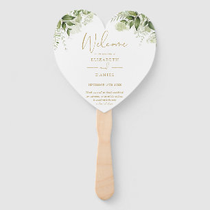 Elegantes Grün Florales Gold Hochzeitsprogramm Her Fächer