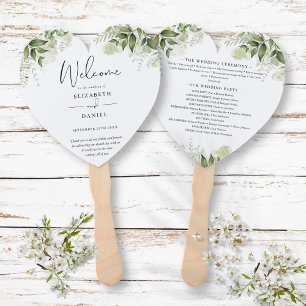 Elegantes Grün Florales Hochzeitsprogramm Herz Fächer