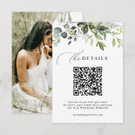 Elegantes Grün Foliage QR-Code & Foto Hochzeit Begleitkarte