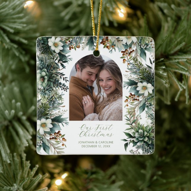 Elegantes Grün Foto Keramikornament (Baum)