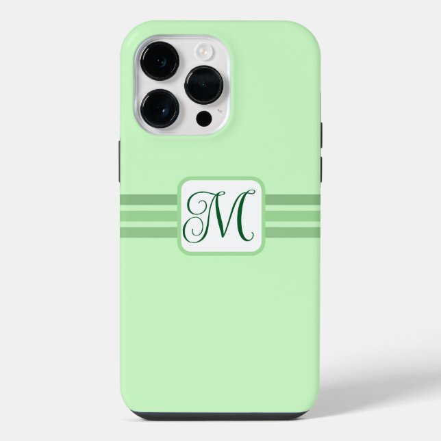 Elegantes grün gestreiftes Initial iPhone Hülle (Rückseite)