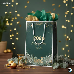 Elegantes Grün-Gold 20XX Silvesterfeier Mittlere Geschenktüte