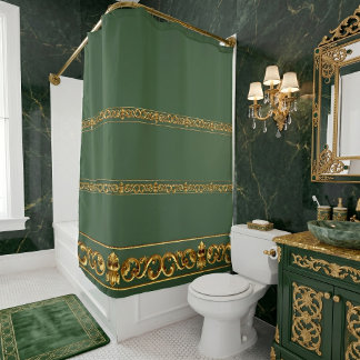Elegantes Grün & Gold Duschvorhang