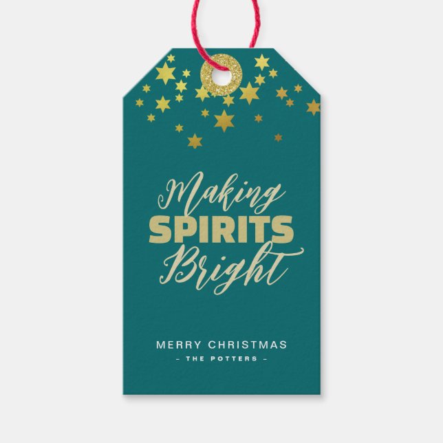 Elegantes Grün & Gold Weihnachten Geschenkanhänger (Vorderseite)