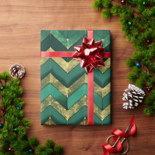 Elegantes grün-goldenes Chevron-Muster Geschenkpapier