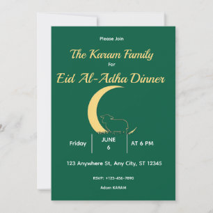 Elegantes grün-goldenes Eid-al-Adha-Abendessen  Einladung