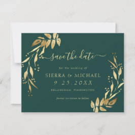 Elegantes grün goldenes Foliage Save the Date Einladung