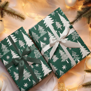 Elegantes grün-graues Weihnachtsbaum-Muster Geschenkpapier