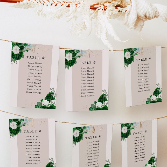 Elegantes grün-grün-grün-farbenes Tischdiagramm (Seating Chart Cards from the Royal Rose Emerald Green Quinceanera Collection by Darling & May)