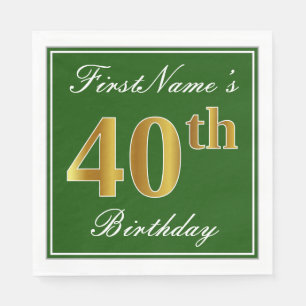 Elegantes Grün, Imitat-Gold40. Geburtstag + Name Serviette
