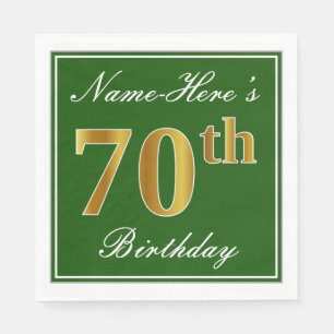 Elegantes Grün, Imitat-Gold70. Geburtstag + Name Serviette