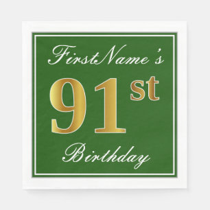 Elegantes Grün, Imitat-Gold91. Geburtstag + Name Serviette