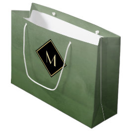 Elegantes Grün mit einfachem Gold Monogramm Große Geschenktüte