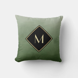 Elegantes Grün mit einfachem goldenen Monogramm Kissen