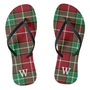 Elegantes grün-rotes Tartan-Karo personalisiert  Flip Flops