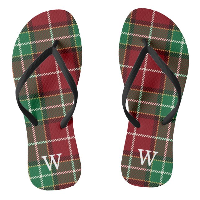 Elegantes grün-rotes Tartan-Karo personalisiert  Flip Flops (Fußbett)
