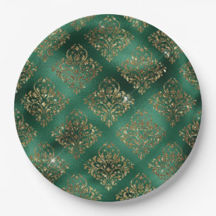 Elegantes Grün und falsches Gold - Vintage Weihnac Pappteller