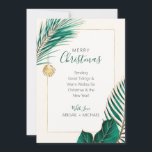 Elegantes Grün und Gold Beach Tropical Weihnachten<br><div class="desc">Die elegante grün-goldene Urlaubskarte der Nautical Boutique Co. besticht durch die tropische Vegetation in Aquarellgrün und Gold. Sie wird durch eine hübsche Aquarellblume unterstrichen. Der Text ist skurrile Handschrift gepaart mit moderner Blocktypografie. Das grüne, goldene und cremige Elfenbein erinnert an tropische Urlaubstage am Strand. Anpassen Sie den gesamten Text, einschließlich...</div>