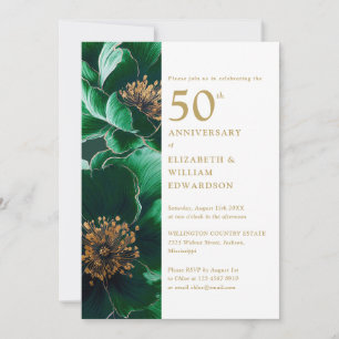 Elegantes Grün- und Gold-Blumen-50. Jubiläum Einladung