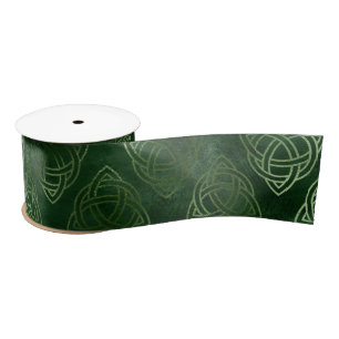Elegantes Grün- und Gold-Celtic-Muster Satinband