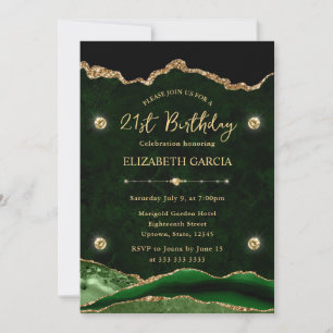 Elegantes Grün und Gold Glitter Achat 21. Geburtst Einladung