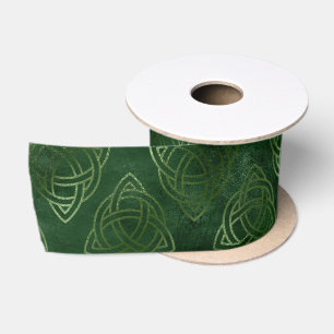 Elegantes Grün- und Gold keltisches Muster Satinband