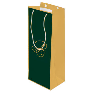 Elegantes Grün- und Gold-Monogramm-Schriftname  Geschenktüte Für Weinflaschen