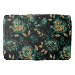 Elegantes Grün- und Gold-Rosen-Blumenmuster Badematte