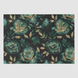 Elegantes Grün- und Gold-Rosen-Blumenmuster Seidenpapier