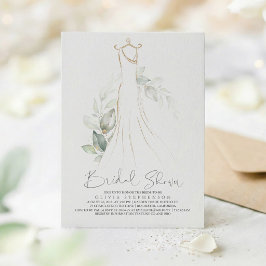 Elegantes Grün und Hochzeitskleid Brautparty Einladung