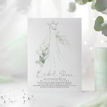 Elegantes Grün und Hochzeitskleid Brautparty Einladung<br><div class="desc">Romantische Vegetation und silberne Brautdusche</div>