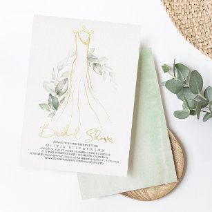 Elegantes Grün und Hochzeitskleid Brautparty Folieneinladung