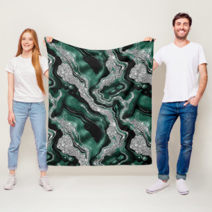 Elegantes Grün- und Silber-Glitter-Achat-Muster Fleecedecke