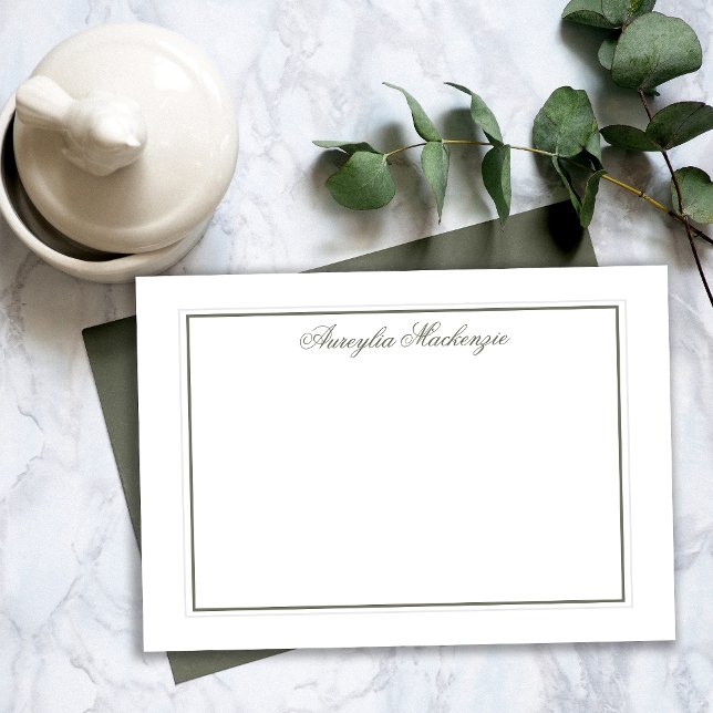 Elegantes Grün und Weiß Personalisiert Mitteilungskarte (Elegant Sage Green and White Personalized Note Card)