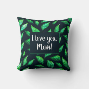 Elegantes Grün verlässt botanische Liebe-Mama Kissen