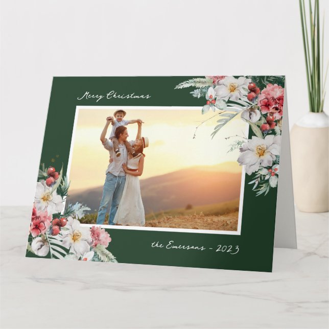 Elegantes Grün Weihnachts-Foto Karte (Vorderseite)