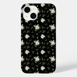 Elegantes Grün-Weiß-Blumenmuster Schwarz Case-Mate iPhone 14 Hülle