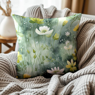 Elegantes Grün Weiß Gelb Florales Botanisches Kissen