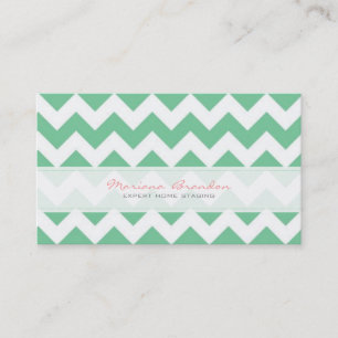 Elegantes, grün-weiß Zickzack Muster 2 Visitenkarte