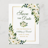 Elegantes, grün-weißes Blumenmotiv Save the Date G