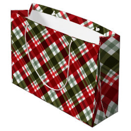 Elegantes grün-weißes rotes Karo rustikales Weihna Große Geschenktüte