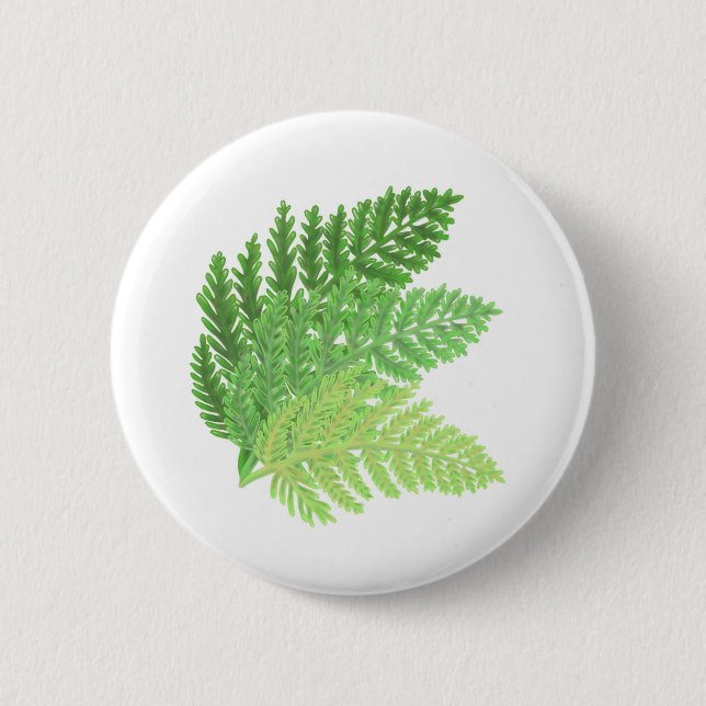 Elegantes grünes Aquarellenfarn-Waldland-Blätter Button (Vorderseite)