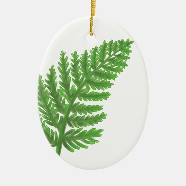 Elegantes grünes Aquarellenfarn-Waldland-Blätter Keramikornament (Vorne)