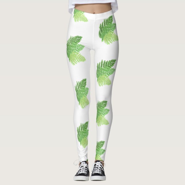 Elegantes grünes Aquarellenfarn-Waldland-Blätter Leggings (Vorderseite)
