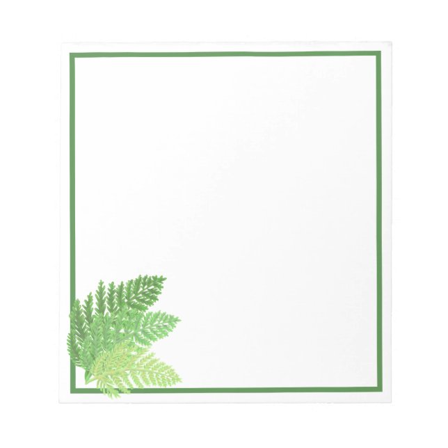 Elegantes grünes Aquarellenfarn-Waldland-Blätter Notizblock (Vorderseite)