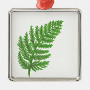 Elegantes grünes Aquarellenfarn-Waldland-Blätter Silbernes Ornament